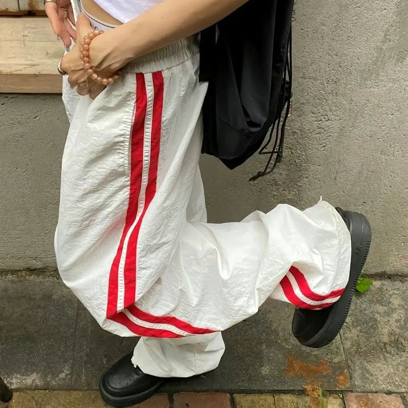 kpop vintage cargo casual harajuku pant women streetwear striped oversize baggy jogging sweatpants wide trousers school outfit urban active pants