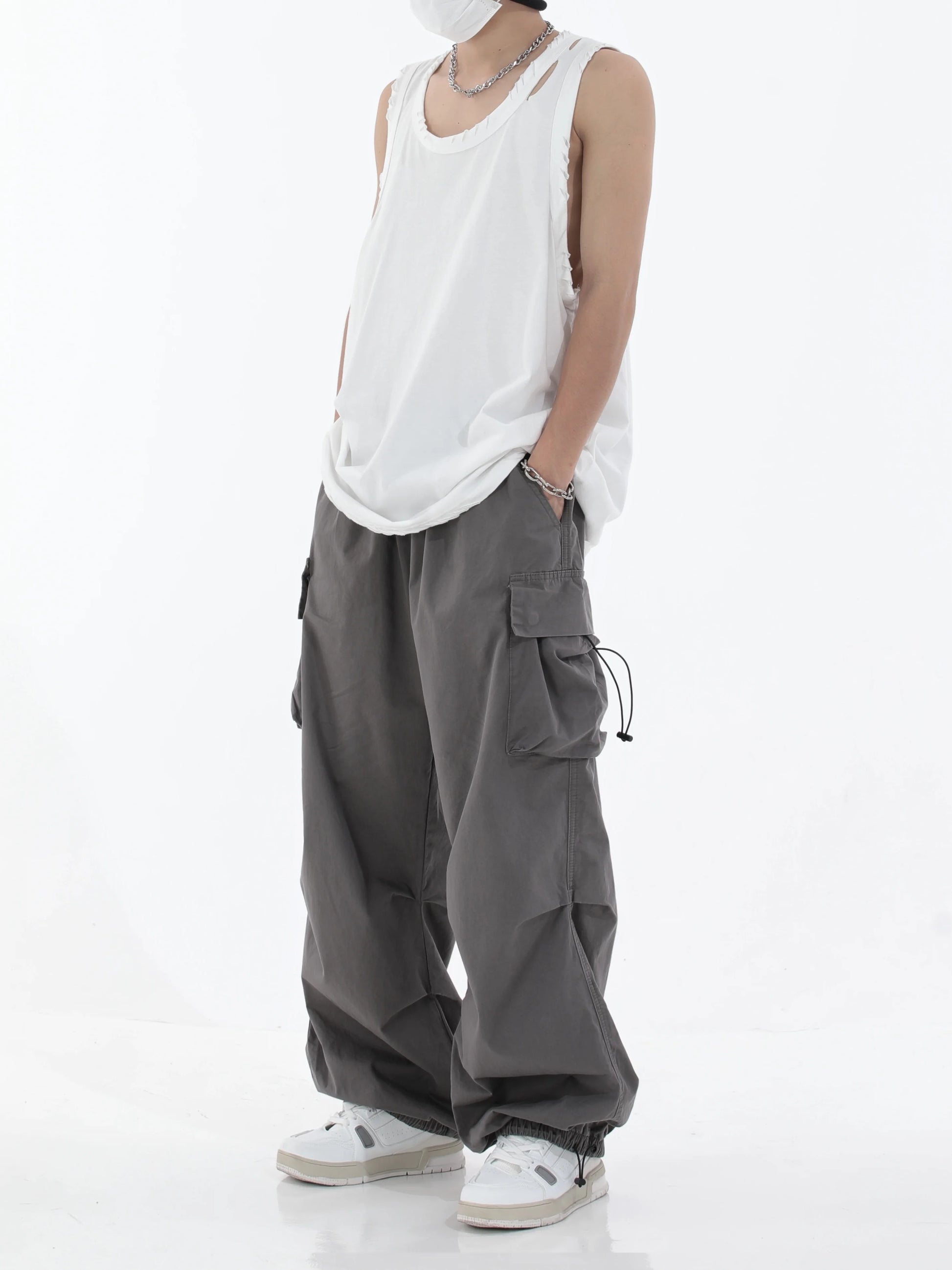 hip hop loose fit elastic waist pants fashion side pocket pants streetwear mens new spring summer casual baggy pants joggers unique joggers style 451