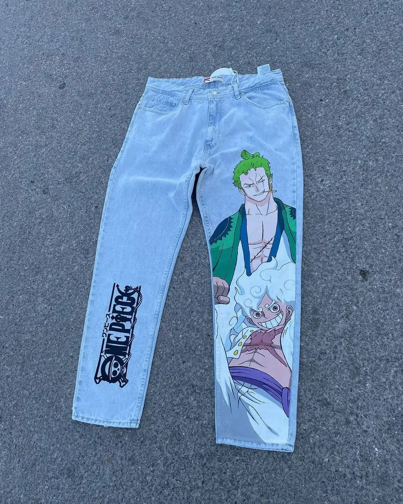 harajuku popular anime kokushibo print baggy jeans new style wide leg trouser y2k streetwear for men women high waist pants unique jeans style 4286