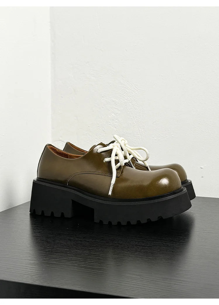 Men Genuine Leather Streetwear Fashion Casual Real Derby Shoes Male Vintage Japan Korean Cityboy Cow Leather High Heels Shoes