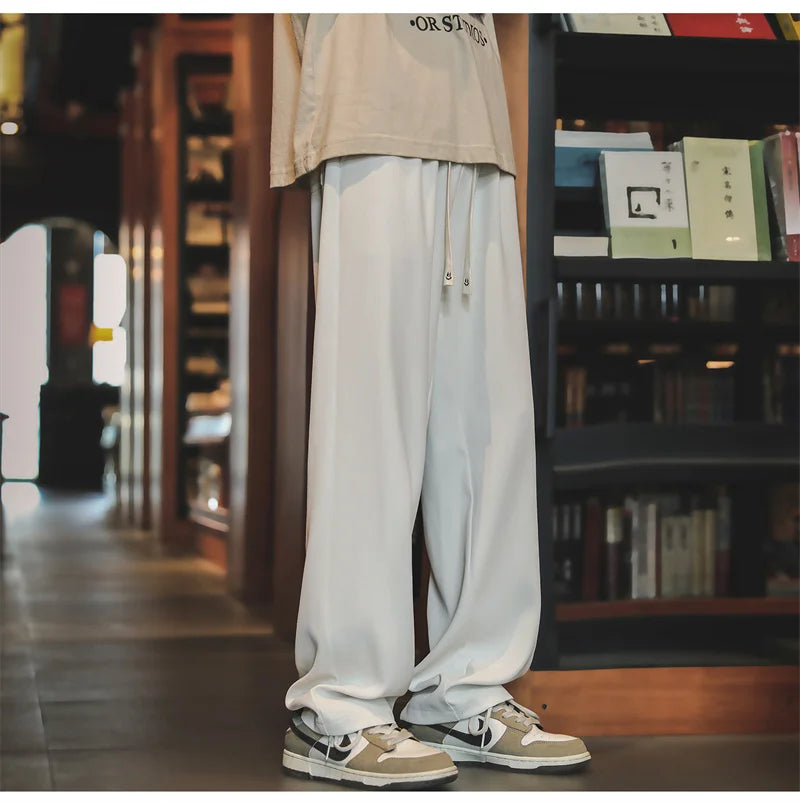 autumn mens sweatpants korean fashion sportswear drawstring wide leg straight track pants casual y2k streetwear baggy trousers unique joggers style 3303