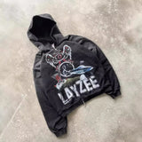 Y2k Winter Long Sleeved Hoodie Sweatshirt Oversized Winter Clothes Streetwear Y2k Vintage Punk Graffiti Print Top School Ootd