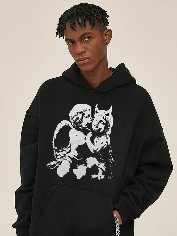 Harajuku streetwear hoodie with bold anime art