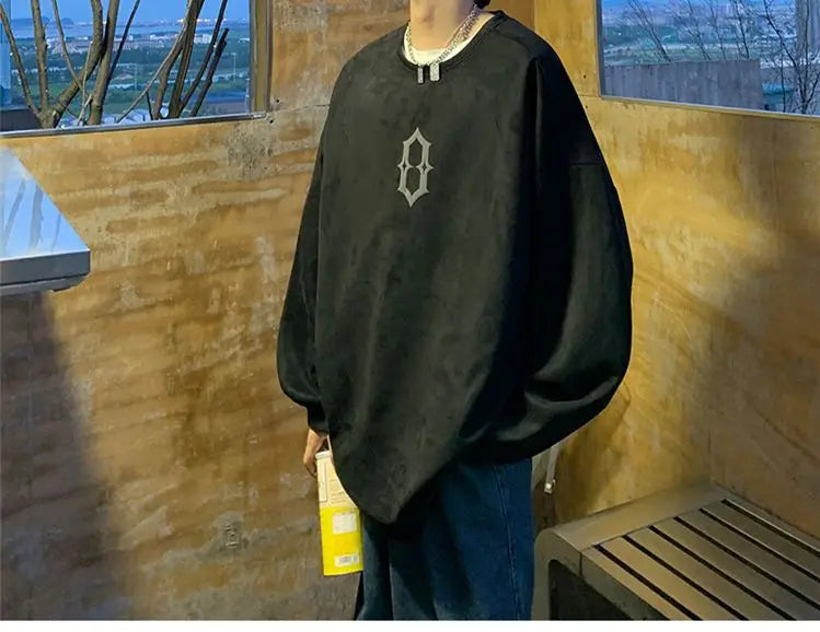 Suede Personalized Street Sweatshirt Men's American Loose Y2K Spring and Autumn Pullover