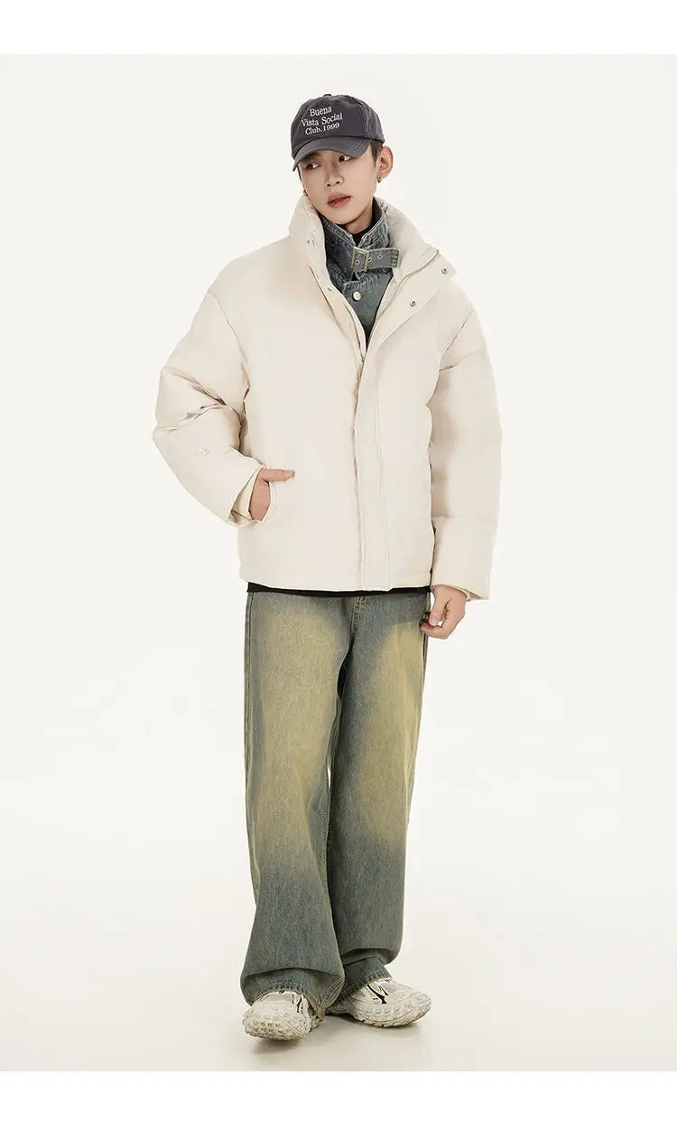 Winter Splice Denim Cotton-padded Jacket Men Women Stand Collar Fashion Loose Casual Thicken Warm Parkas Jacket Boyfriend Coat