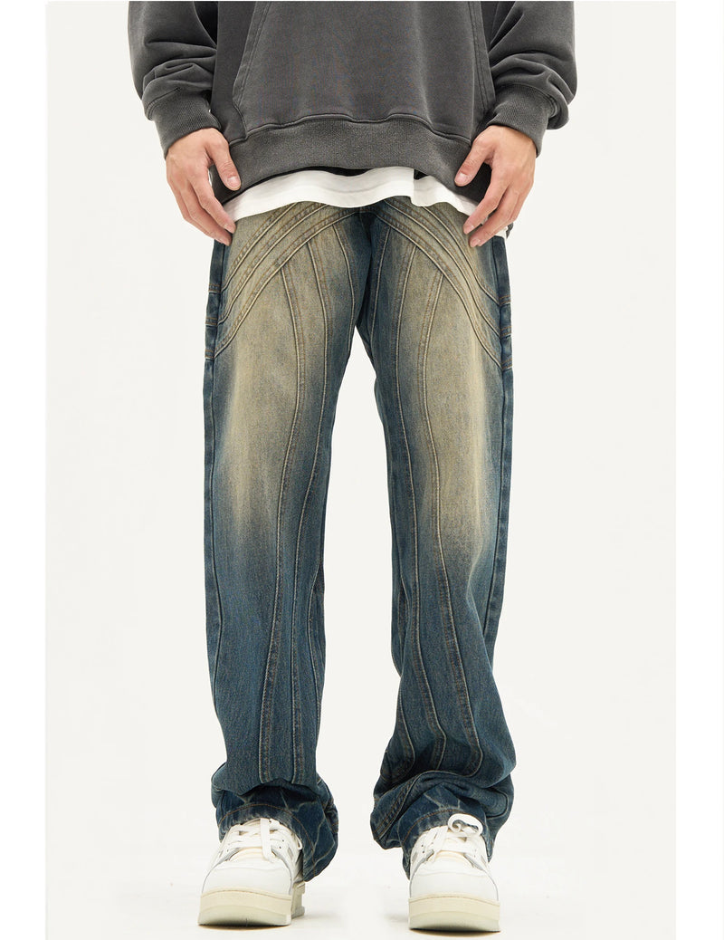 mens retro washed denim jeans loose straight pants 2023 new fashion streetwear trousers hip hop casual zipper jean pants joggers unique joggers style 2484