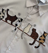 Japanese pinstripe cat pattern shirts for men and women summer trendy brand retro Hong Kong style loose lazy style couple shirts