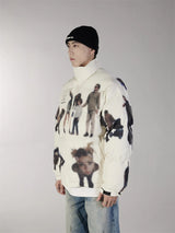 Hip Hop Jacket Parka Human Graffiti Print Men Winter Windbreaker Streetwear Harajuku Padded Jacket Coat Warm Outwear Hipster New