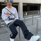 techwear street knit hoodie with oversized flame detail for urban fall winter outfits, street fashion menswear trend for seas
