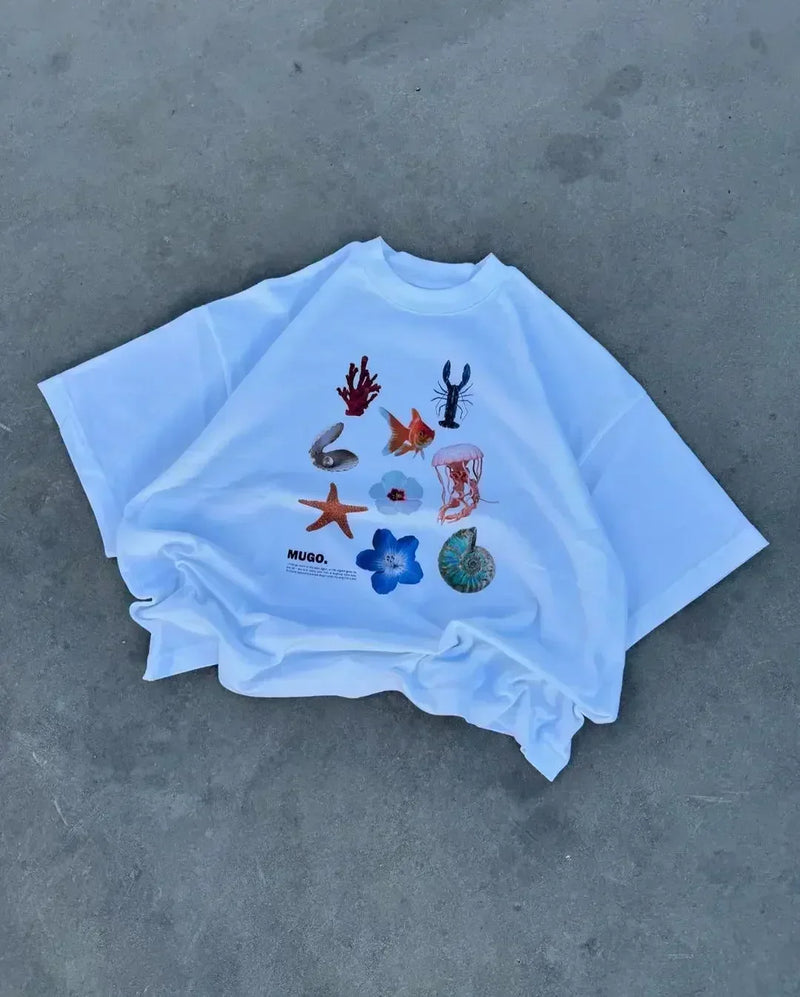 Vaporwave Static Tee – Emoji Field Graphic with Glitch Font