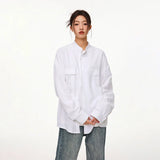 Men Loose Casual Streetwear Fashion Stand Collar Long Sleeve Black White Oversize Shirt Couple Plus Size Shirts Blouses