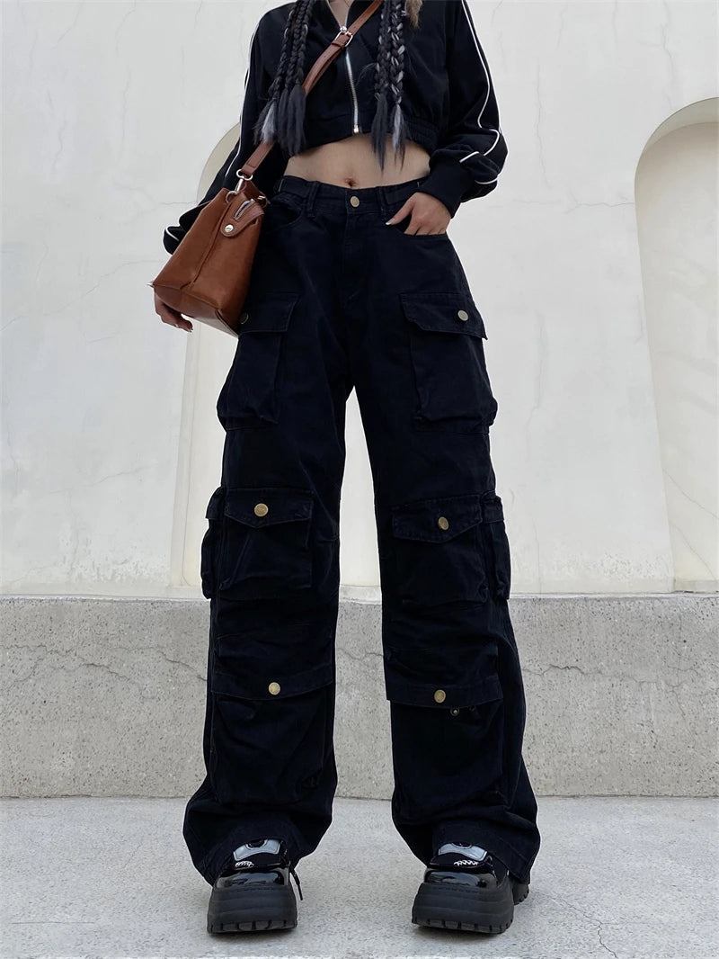 unisex hip hop pants retro cargo pant streetwear multi pockets zipper harajuku joggers new casual loose straight baggy trousers unique joggers style 2065