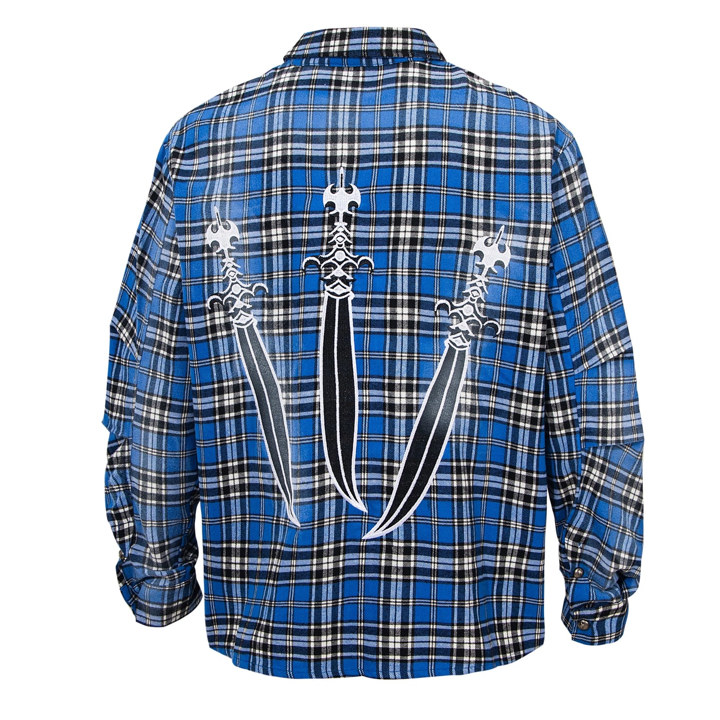 24SS New THUG CLUB Trendy Sword Print High-Street Cotton Vintage Plaid Shirt