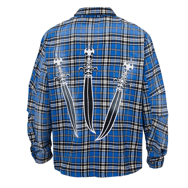 24SS New THUG CLUB Trendy Sword Print High-Street Cotton Vintage Plaid Shirt