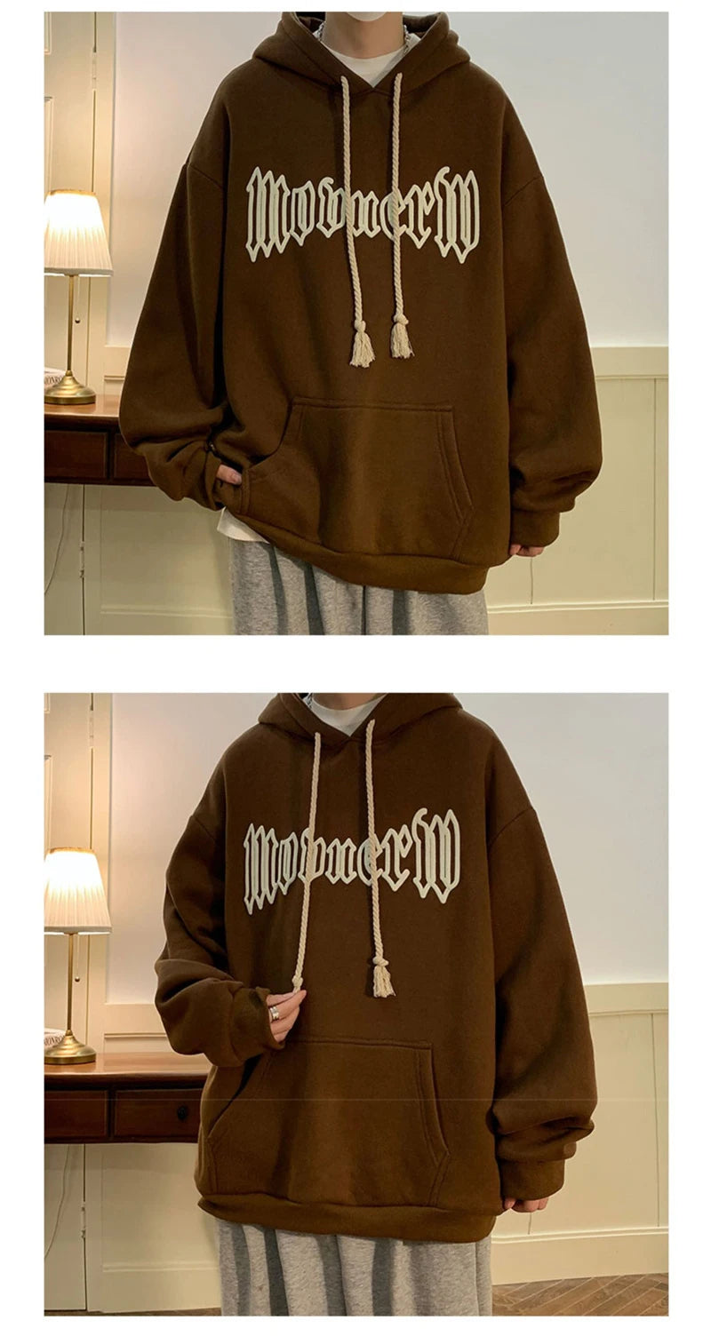 Autumn Vintage Gothic Letter Foam Printed Hooded Sweatshirts Hombre