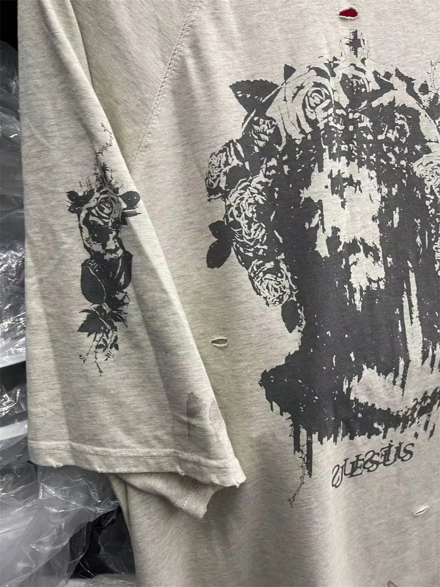 cyberpunk vintage t-shirt featuring vintage 2024 print retro high street portrait graffiti print destroys mens washed and worn loose t shirt
