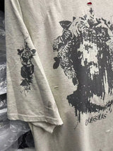 cyberpunk vintage t-shirt featuring vintage 2024 print retro high street portrait graffiti print destroys mens washed and worn loose t shirt