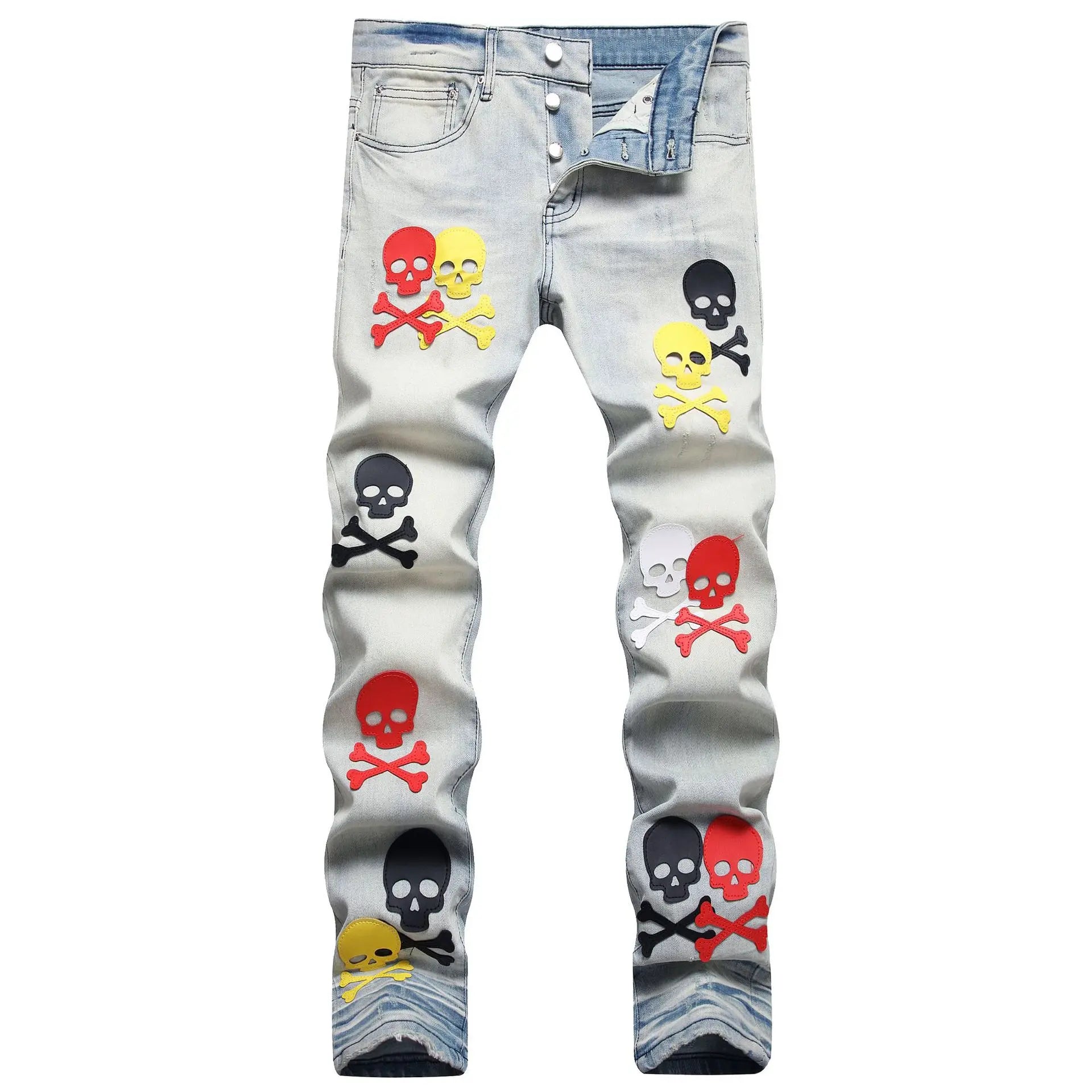 2023 brand new patch light skull head bone chemist tie dyed jeans cotton denim pants comfort casual skinny jeans 32 44 266 urban skinny jeans