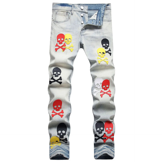 2023 brand new patch light skull head bone chemist tie dyed jeans cotton denim pants comfort casual skinny jeans 32 44 266 urban skinny jeans