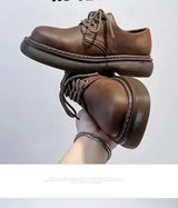 High Street Vintage Brown Big Toe Leather Shoes Men Women Streetwear Fashion Hip Hop Casual Increase Derby Shoes