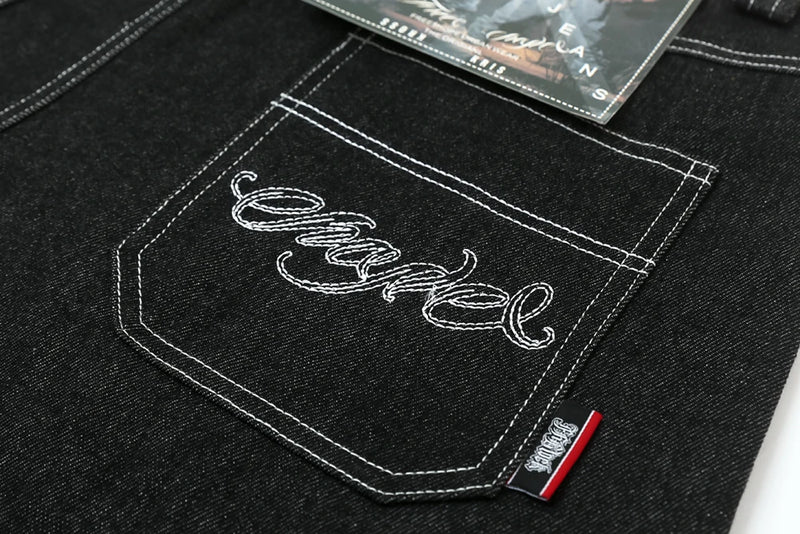y2k streetwear multi pockets embroidery washed summer jeans shorts for men wide leg baggy casual denim over knee length pants unique jeans style 4750