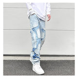 ripped irregular patchwork design denim jeans men casual zipper biker trousers jeans fashion streetwear hip hop pants joggers unique joggers style 3633