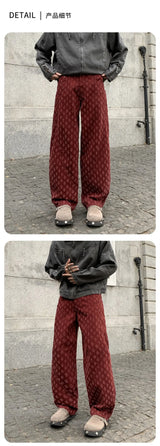 men brand fashion wash jacquard denim splice pocket loose casual wide leg baggy jeans cityboy cargo jeans pants trousers multi-pocket cargos