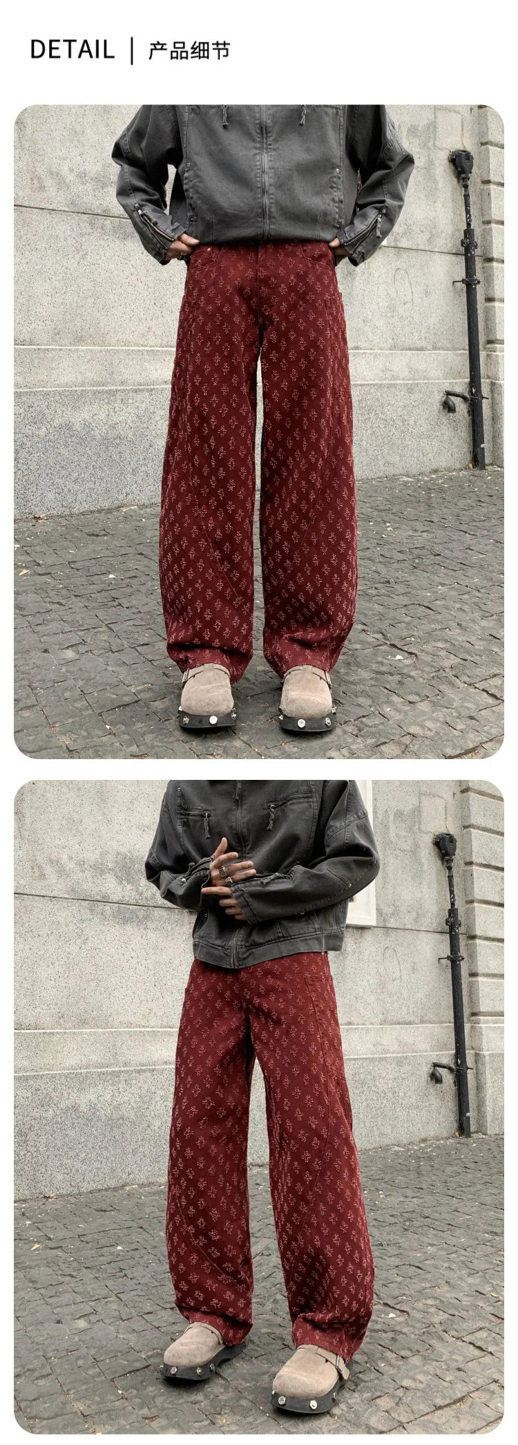 men brand fashion wash jacquard denim splice pocket loose casual wide leg baggy jeans cityboy cargo jeans pants trousers multi-pocket cargos