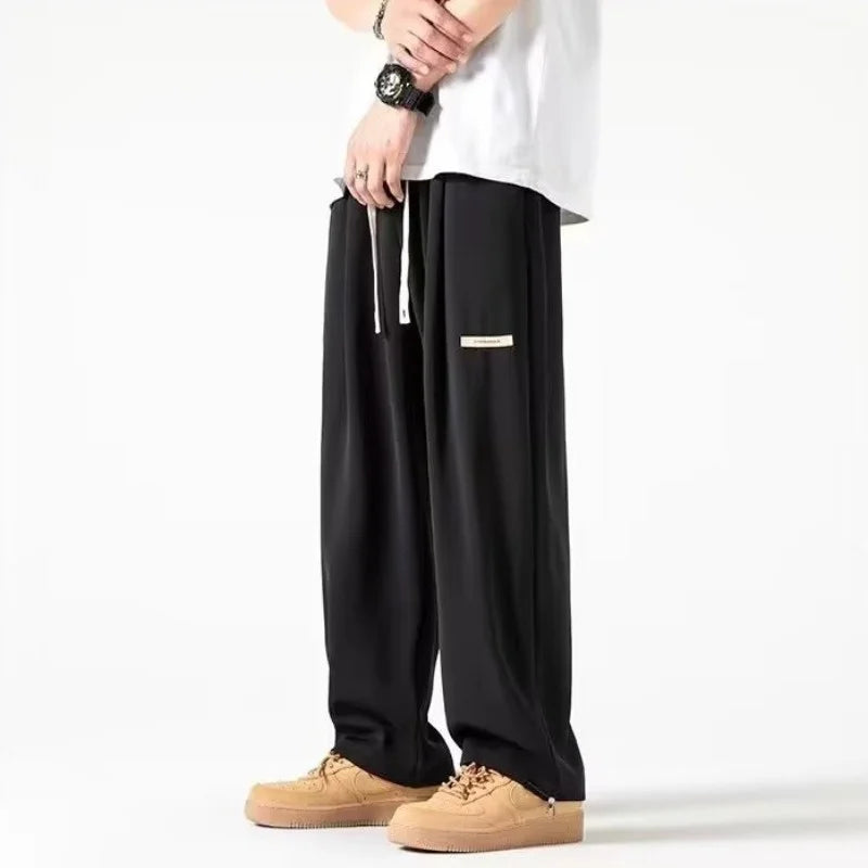 2024 new y2k straight gym pants mens korean fashion sportswear drawstring wide leg sweatpants casual baggy vintage trousers unique joggers style 3345