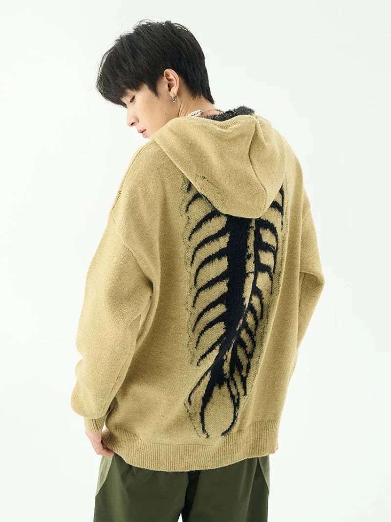 varsity flame knitwear, statement sweater, cozy knitwear for men, oversized grunge aesthetic winter top