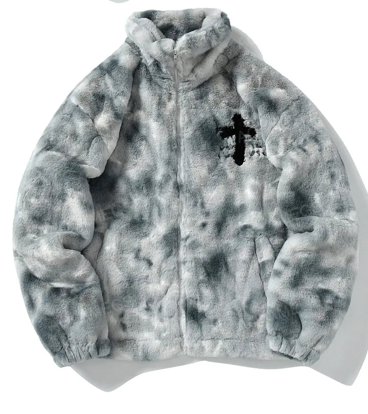 '- style mens-rabbit-fur-jacket-coats-hip-hop-cross-letters-winter-fleece-jacket-streetwear-casual-harajuku-coat-zip-up-fashion-outwear wear 5d40bf design casual everyday oversized streetwear fashion high style urban material fit hip premium graphic essential quality image unisex print hop streetwear design ID 4d4bd
