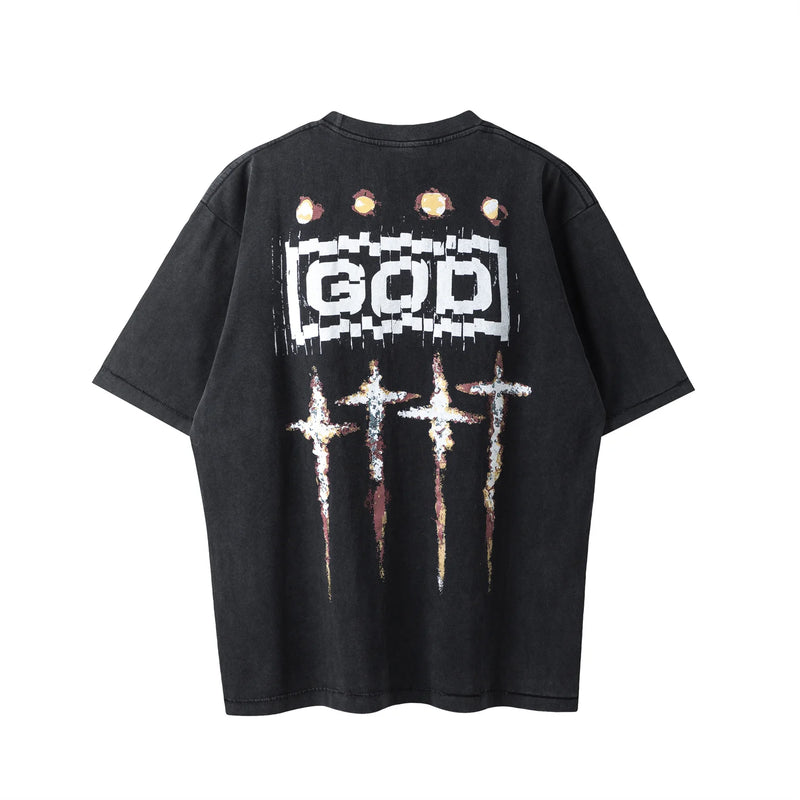 anime graphic tee featuring summer retro vintage fashion washed distressed high street t shirt tops