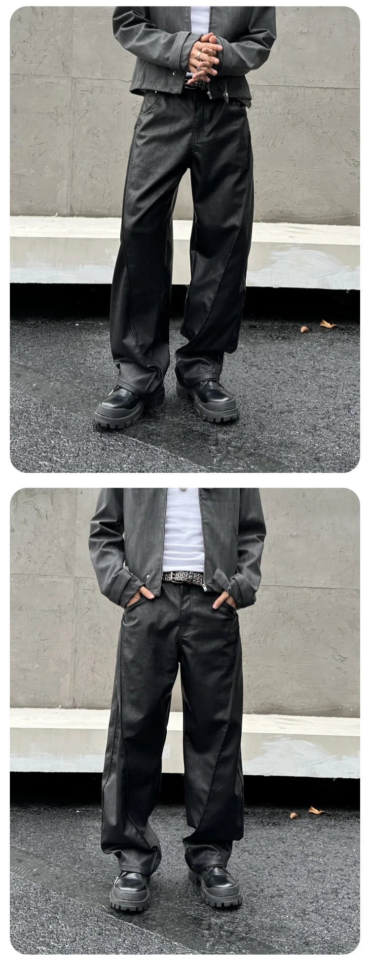 men streetwear fashion hip hop loose casual wide leg leather baggy motorcycle pant cityboy cargo pants trousers unique cargo style 2578