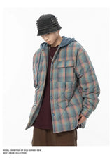 Winter Quilted Thick Plaid Hooded Jacket Men Wmen Streetwear Fashion Oversize Loose Casual Hoody Jacket Padded-cotton Parka Coat