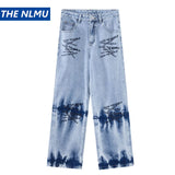 2024 Streetwear Blue Jeans Letter Printing Vintage Retro Denim Trousers Harajuku Jogger Denim Jeans Hipster