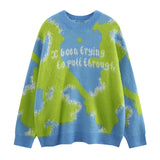 y2k contrast color knitted sweater unisex harajuku sweater casual warm o neck pullover streetwear loose sweaters jumper knitwear - Y2K grunge street style, urban fashion pullover, soft fleece-lined outerwear