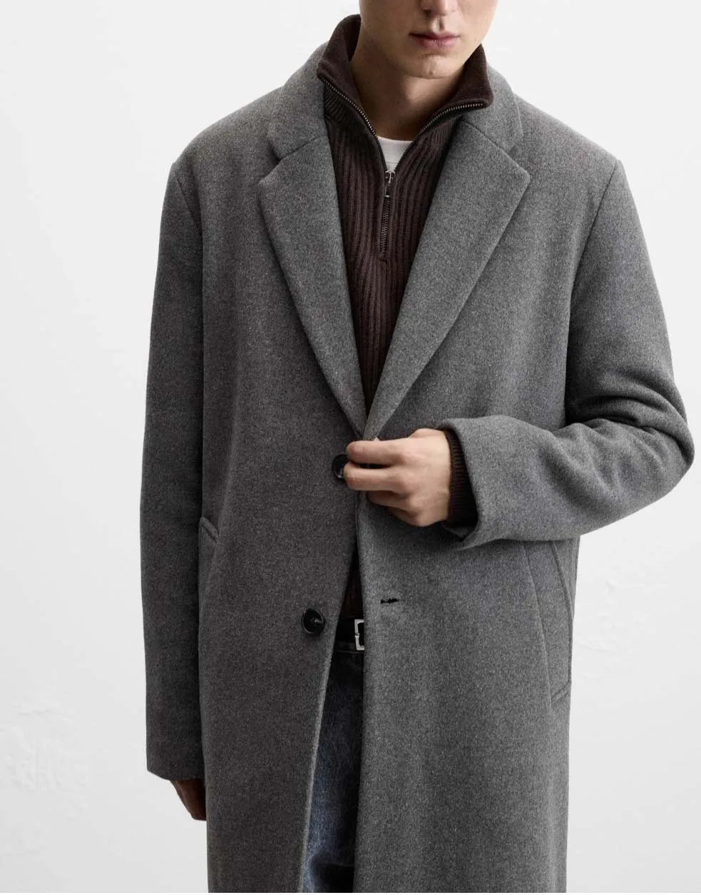 European and American men's medium and long 40% wool woolen gray suit