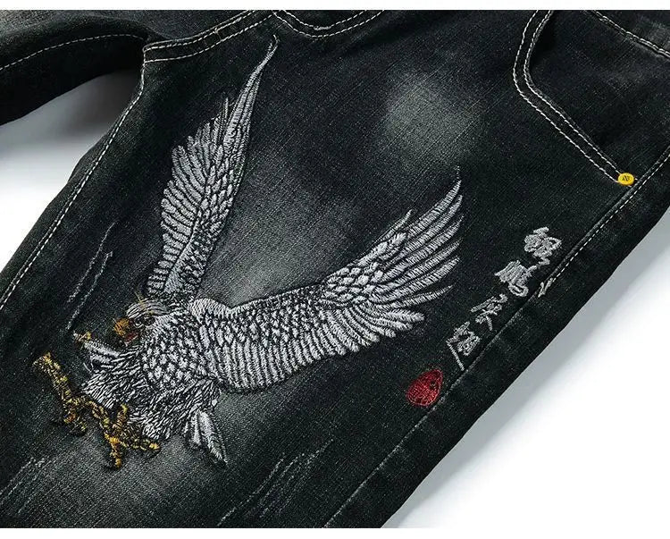 Summer Embroidered Eagle Denim Shorts Men's Summer Thin Fit Good Quality Ripped