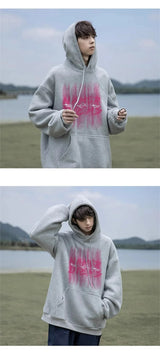 2024 New Graffiti Letter Print Hooded Fleece Sweatshirt For Men Loose