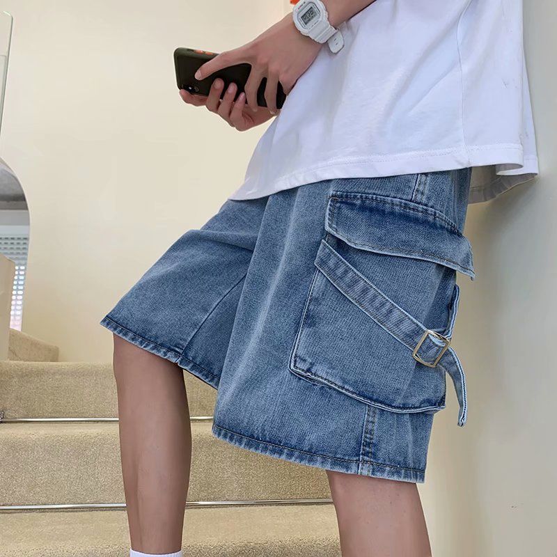 2023 spring new fashion denim shorts mens korean version of the trousers loose straight shorts boutique clothing simple style unique jeans style 4112