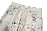men hip hop baggy jeans graffiti printed loose straight denim pants dirty washed streetwear fashion jeans trousers white unique jeans style 574