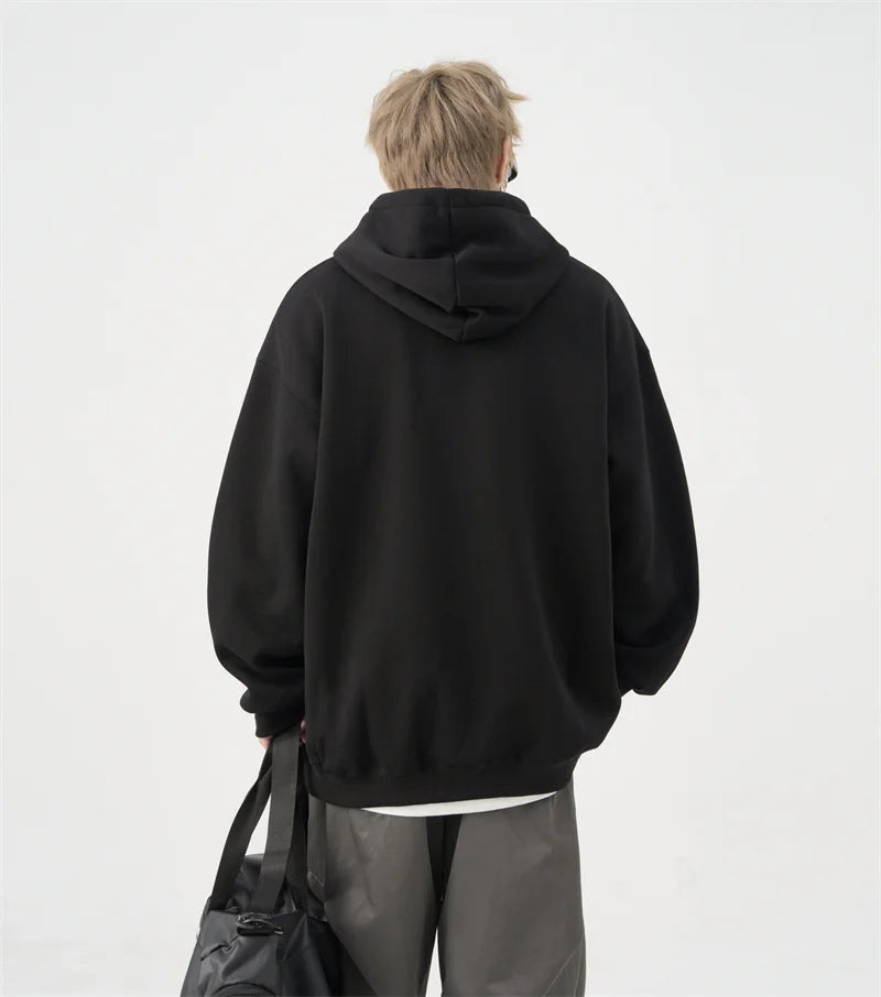 Oversized Urban Half Zip Hoodie – Winter Letter Embroidered Baggy Hoodies For Men Y2K Vintage Streetwear Hooded Sweatshirt Hip Hop Fashion Fleece Pullover Hoody | Zip Knit Drop #205
