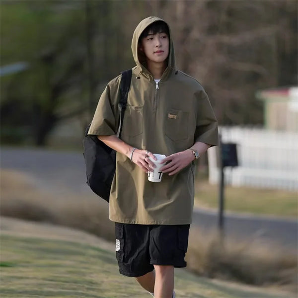 Skatercore Angelcore design – Summer Fashion Hoodie Zipper Cargo T Shirts Mens Loose Short