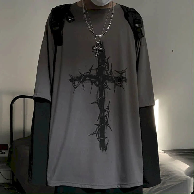 Gothic Melting smiley – Men T Shirts Autumn Men Clothes Anime Casual Long Sleeved Ov