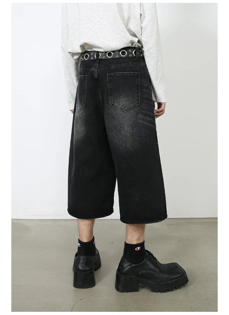 men summer streetwear fashion loose casual wide leg denim calf length jeans pants male vintage jeans baggy hosen pants unique jeans style 1503