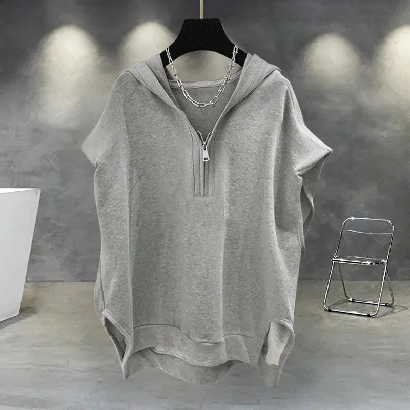 Glitchcore Barcode glitch – Summer Zipper Hooded Sleeveless T Shirt Mens Korean Fashion