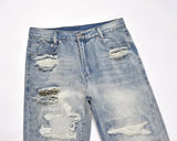 mens high street denim jean pants new casual blue slim ripped holes straight zipper jeans trousers hip hop streetwear joggers unique joggers style 765