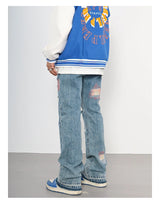 destroyed ripped jeans straight jean pants men biker jeans fashion zipper streetwear trousers hip hop pants joggers baggy jeans unique joggers style 3173