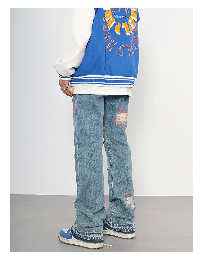 destroyed ripped jeans straight jean pants men biker jeans fashion zipper streetwear trousers hip hop pants joggers baggy jeans unique joggers style 3173