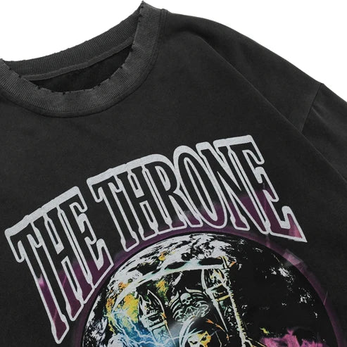 Hip Hop 2023 Men Streetwear Sweatshirt Skull Lightning Print Pullover Ripped Hole Sweatshirt Harajuku Cotton Loose Sweat Shirt
